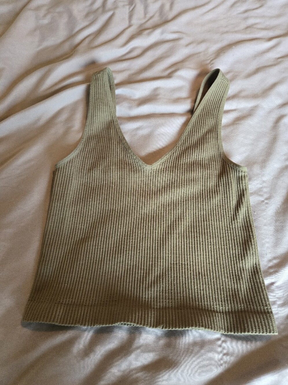 Source Unknown Olive Ribbed V-Neck Tank